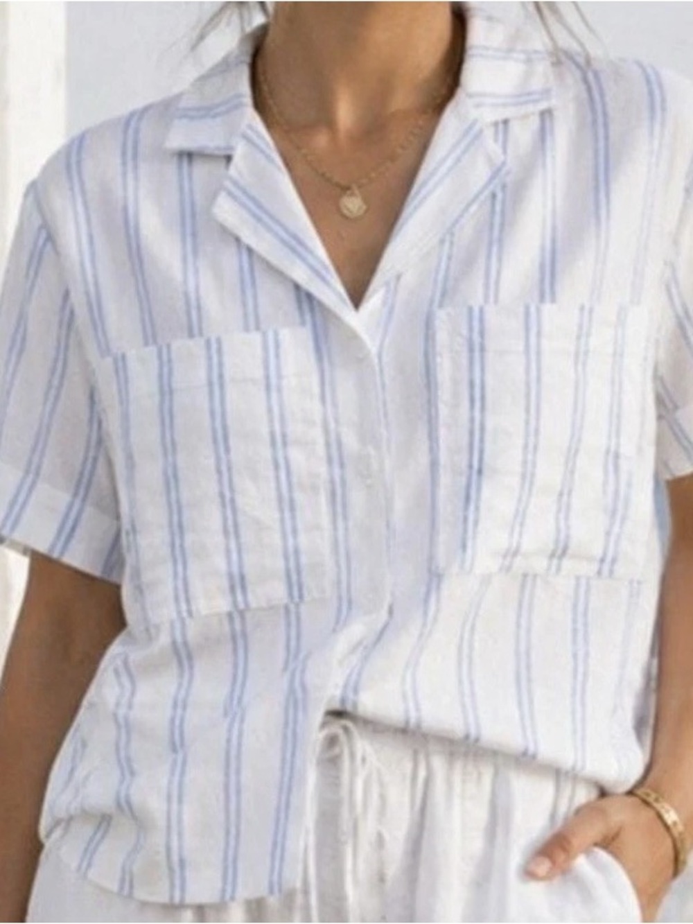 Buffalo David Bitton Light Blue and White Striped Top